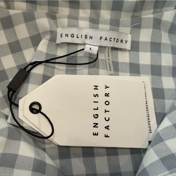 NWT English Factory Grey And White Gingham Checkered Balloon Sleeve Jacket Sz L - Picture 8 of 11